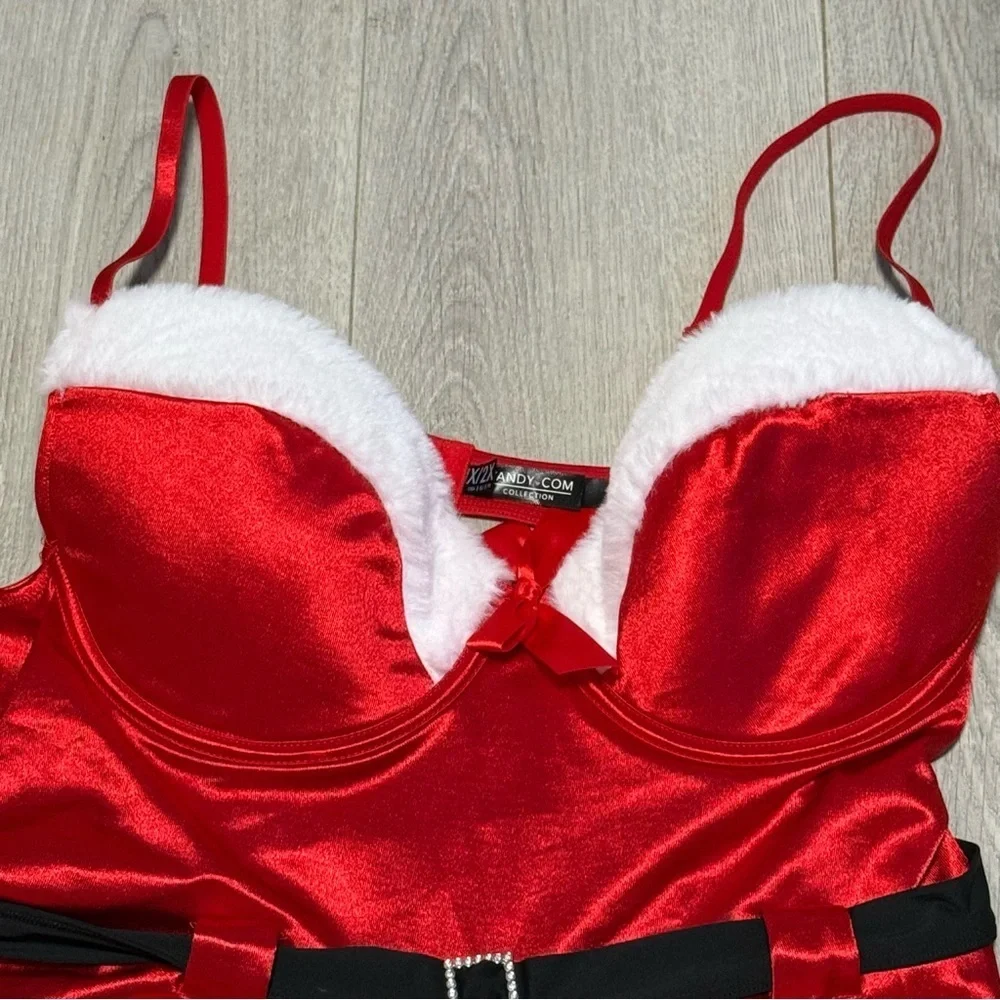 Yandy Santa Helper Lingerie Holiday with White Santa Style Trim and built in bra